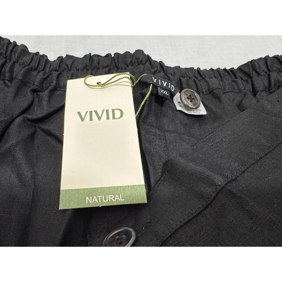Vivid Womens Black Wide Leg Crop Capri 100% Linen Pants Sz 2X NWT Zip Front - Picture 9 of 9